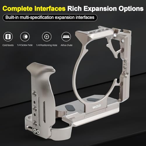 Full Camera Cage for Canon EOS R5, Lightweight 6061 Aluminum Alloy Rig Stabilizer with Cold Shoe Mount, Arca-Swiss Base & 1/4" Threaded Holes for Gimbal, Video Filming (Titanium) Titanium