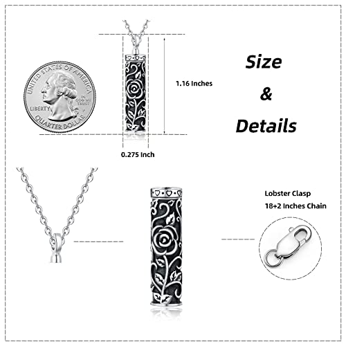 Sterling Silver Flower Tree Life Cremation Urn Necklace for Women 1-Cylinder Rose