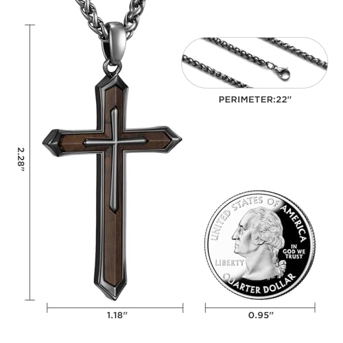 NORBU Wooden Cross Necklace for Men, Black Natural Wood Cross Pendant Grey black Style D