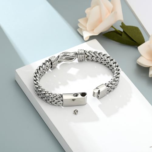 shajwo Cremation Jewelry Infinity Knot Urn Bracelet for Human Ashes for Women Men Memorial Keepsake Link Bracelet Silver 20cm