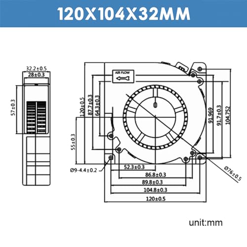 WINSINN DC 120mm Blower Fan 24V 12032 Dual Ball Bearing Brushless Cooling Turbine Turbo 120x32mm 2PIN