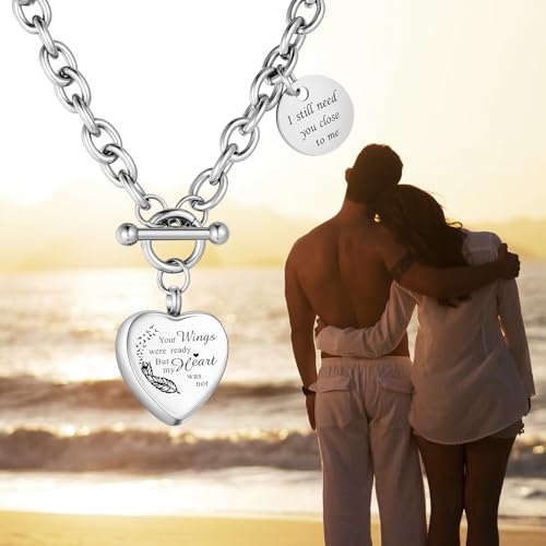 XIUDA Heart Cremation Urn Necklaces for Ashes Locket Cremation Jewelry for Human Ashes Stainless Steel Memorial Keepsake Pendant for Women Silver