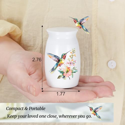 Abooxiu Small Hummingbird Mini Aluminum Memorial Urn - White, Green Pattern - 3 Inches Tall - Human Ashes Keepsake - Secure Threaded Lid - Elegant & Exquisite Craftsmanship - Decorative Urn for Adults Green Hummingbird