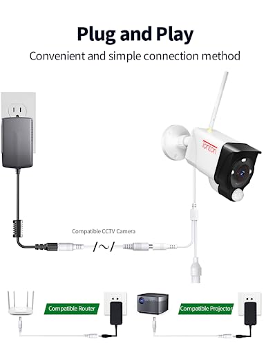 TONTON DC Extension Cable 5 Metres, DC 12 Volt Power Supply Adapter Cable, 2.1 mm/5.5 mm DC Plug Extension, Additional 5 Metres 15 ft Length for DC 12 V Power Supply Surveillance Camera Charger, 5 m (Pack of 1) White
