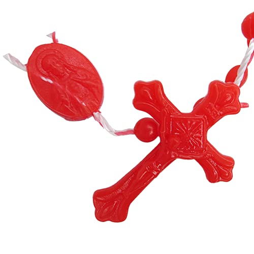 Needzo Red Plastic Prayer Bead Divine Mercy Cord Rosary, Christian Religious Gifts for Women, 15 Inch, Pack of 3