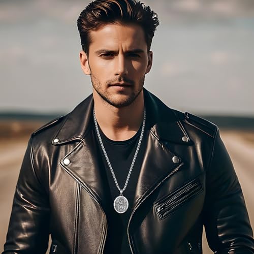 Flonge Men's Saint Christopher Necklace: Stainless Steel St Christopher Medal Necklace Religious Amulet Jewelry Gift For Men Silver