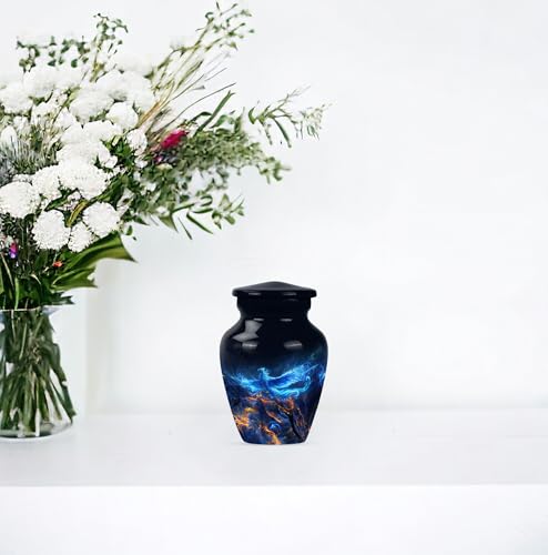 Phoenix Bird Urns, Keepsake Mini Cremation Urns for Adults, Memorial for Human Remains, Funeral Decorative Urns, Small Urn for Human Ashes for Adult Male & Female, Pack of 2, Black, Blue 3 inch Keepsake Set 2 Phoenix Bird Urns - 6