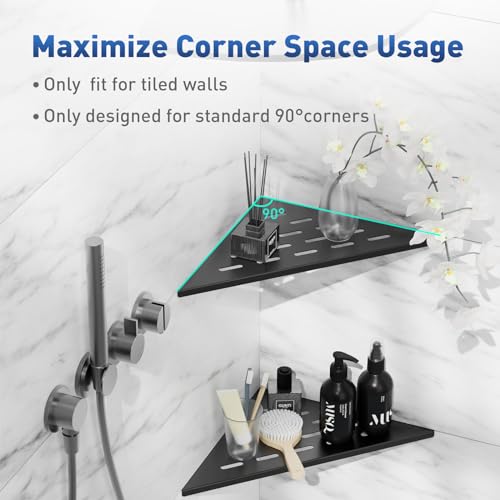 lives Shower Corner Shelf 2 Pack, 10-Inch 304 Stainless Steel, Matte Black Black-rectangular Patterns Triangle-2pcs