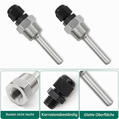 Pack of 2 Immersion Sleeve G1/2 Inch, 304 Stainless Steel Diving Sleeves, Temperature Sensor, Thread for Temperature Sensor, Immersion Protection Tubes for Thermocouples (50 mm) 50mm