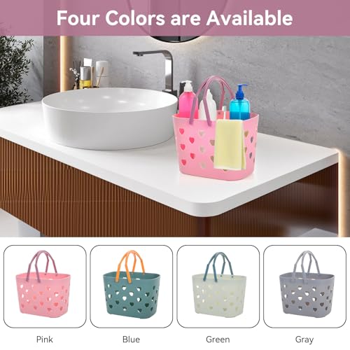 Portable Shower Caddy Basket with Handle, Large Capacity Plastic Shower Storage Tote Bathroom Organizer with Drain Holes for Shampoo Soap Toiletries Space Saving Lightweight for Bathroom Gym (Pink) Pink