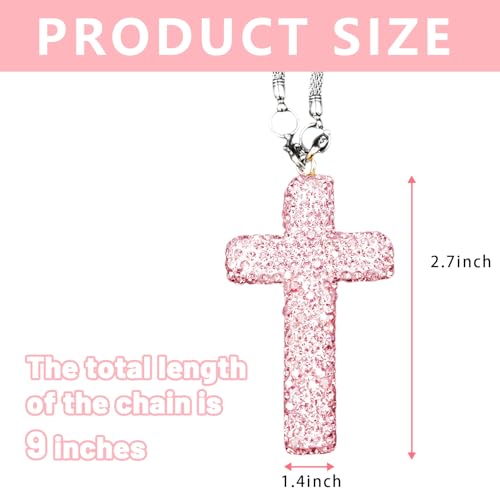 Bling Car Rear View Mirror Accessories Hanging Pendant,Cross Crystal Rhinestone For Car Mirror Hanging,Double-Sided Cross Diamond Religious,Interior Men Women Car Accessories Pink