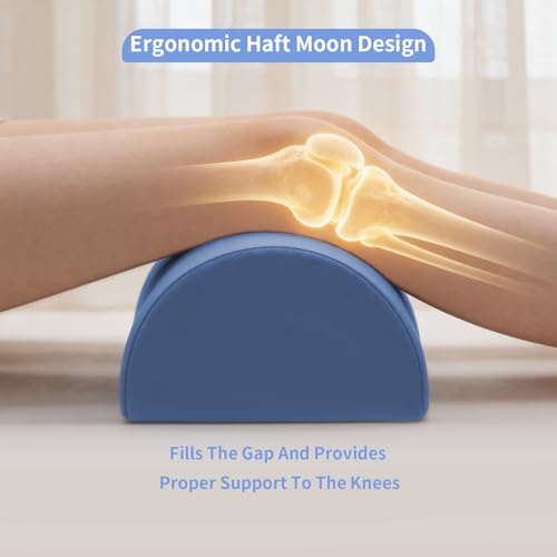 Knee Pillow for Back Sleeping - Half Moon Bolster Pillow for Legs - Cooling Under Knee Pillow for Sleeping on Back, Leg Support, Foot Elevation (Misty Blue) L-misty Blue Large