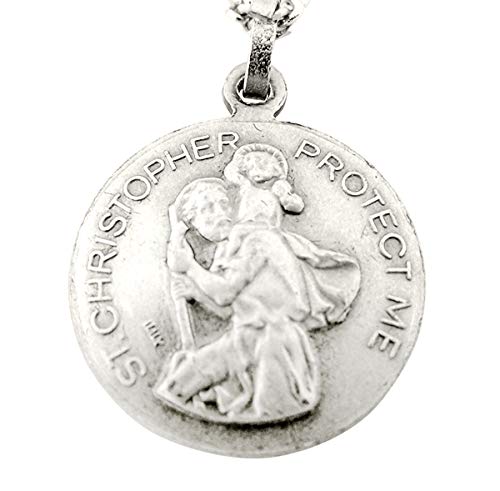 Nickel Silver Tone Saint Christopher Athlete Sports Medal Pendant, 3/4 Inch Baseball
