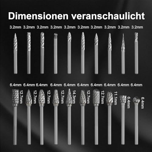 CSOOM 20 Pieces Carbide Burr Set, Carbide Burr with Double Cut, Tungsten Carbide Rotary Burr, 3 mm Shank, for Wood Engraving, Grinding, Carving, Metal Polishing, Drilling 20PCS