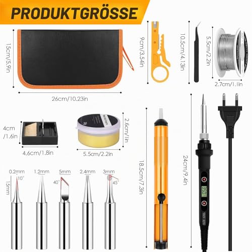 80 W Soldering Iron Set with LCD Temperature Display, 7s Fast Heating & Adjustable 180-500 °C, Complete Set with Soldering Stand, 50 g Soldering Wire, Desoldering Pump, 5 Tips & Accessories, Electronic Repair