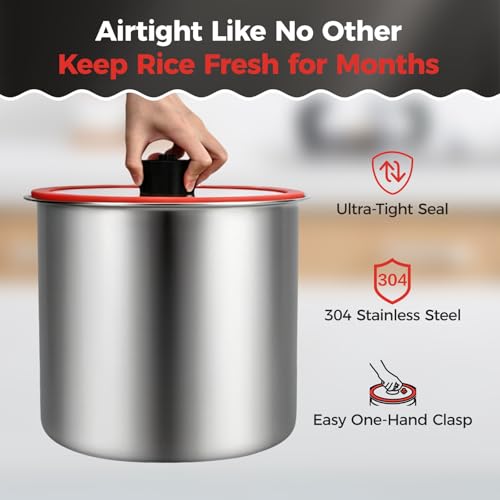 Umimile 304 Stainless Steel Airtight Food Storage Container – 10L (2.6Gal) Metal Canister with Clear Lid, 0.8mm Thick, Silicone Plug Release & Removable Gasket – for Rice, Flour, Pet Food (13L) 13L