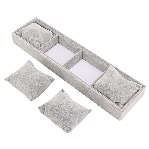 4 Grid Slots Bracelet Display Tray, Gray Flannel Jewelry Storage Organizer With Pillows, Jewelry Holder For Bangles Bracelets Watches