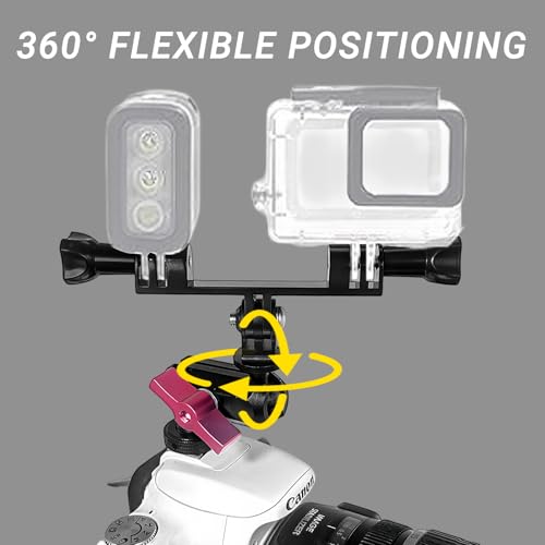 Dual Cold Shoe Monitor Mount with 1/4" Screw, Rotatable Dual Ballhead Arm for LED Monitor Microphone, Compatible with DJI Osmo Action 6/5 Pro/4/3, Osmo 360, Insta 360 X5/X4, GoPro Hero 13/12,Pocket 3 Dual Cold Shoe Monitor Mount