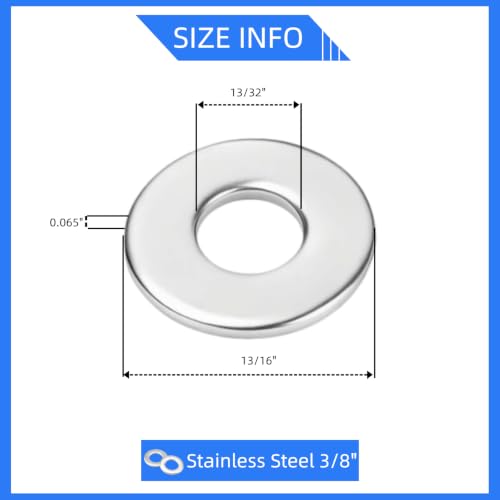25-piece SteadyFixen 3/8-inch silver 316 stainless steel marine flat washers for corrosion-resistant fastening