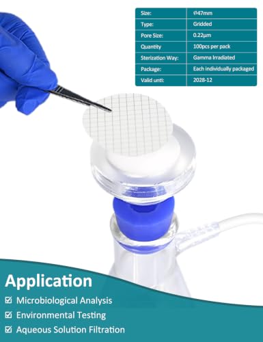 LVDALAB sterile gridded MCE filter membrane, 47mm, 0.22μm, 100-pack with gridded surface