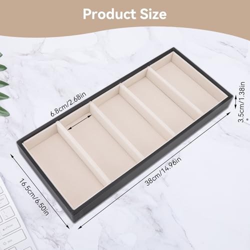 HERCHR 5 Grid Stackable Eyeglass Storage Holder Organizer, Sunglass Drawer Organizer Glasses Tray Display Case Box Eyeglasses Watches Jewelry Display for Dresser or Store Countertop Black