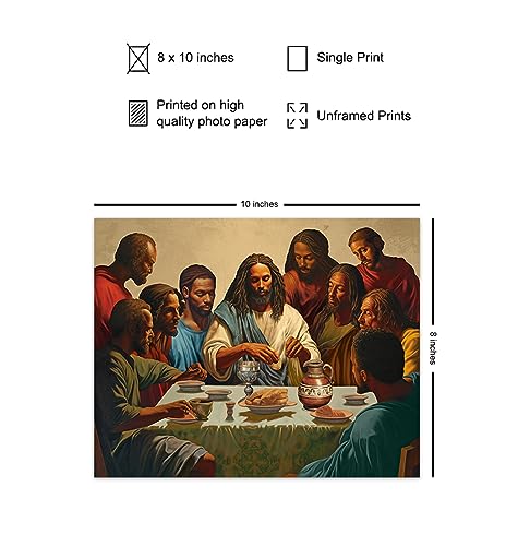 African Americans Black Jesus Poster - spiritual Religious African American Wall Art - The Last Supper Wall Decor - Jesus Wall Art & Decor - Christ - Christian Gifts - Inspirational God Decor 8"L x 10"W