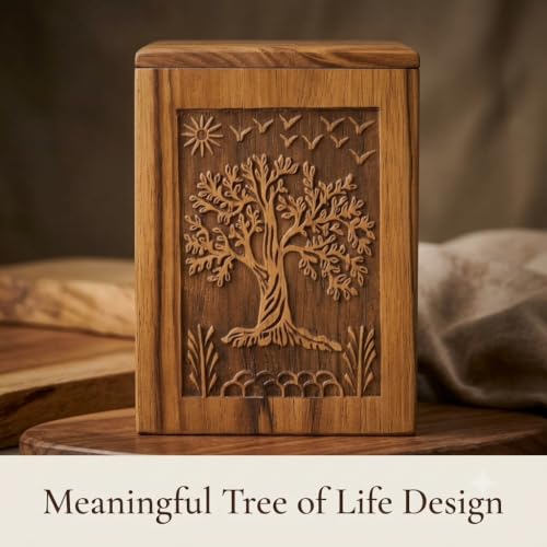 Wooden Cremation Urn for Human Ashes, Tree of Life Memorial Urn for Adults