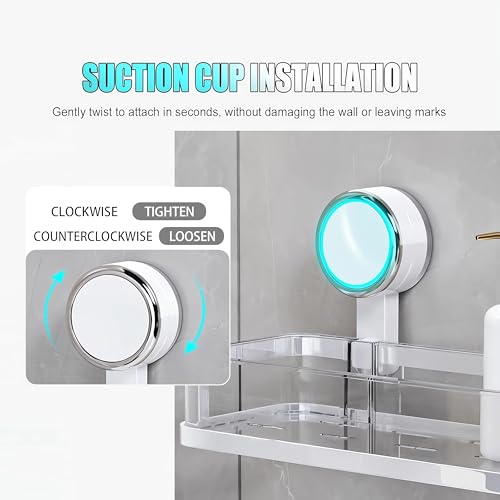 Corner Shower Caddy Suction Cup, Corner Shower Shelves No Drilling, Upgrade Suction Cup Shower Organizer Removable Bathroom Storage Rack Shower Caddy Shelf Organizer Rack (white) white