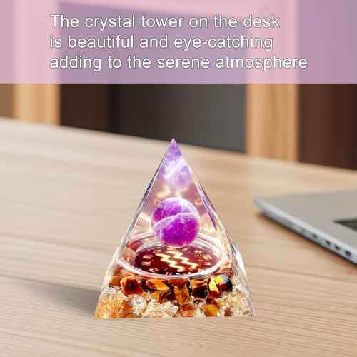 Orgonite Pyramid,Crystal Pyramid,Amethyst&Tiger's Eye Stone Yellow