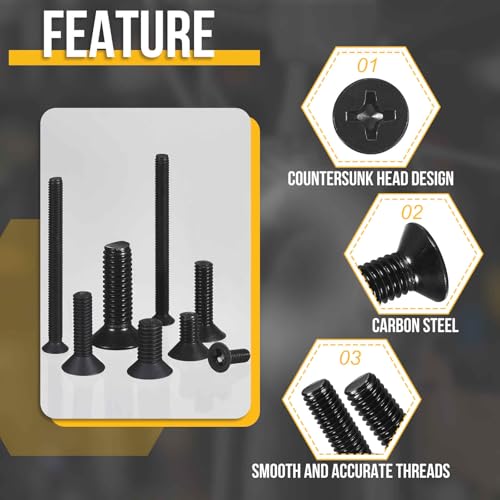 DTGN M4 Phillips flat head bolts and nuts assorted kit, black 220-piece screw and bolt set in multiple lengths