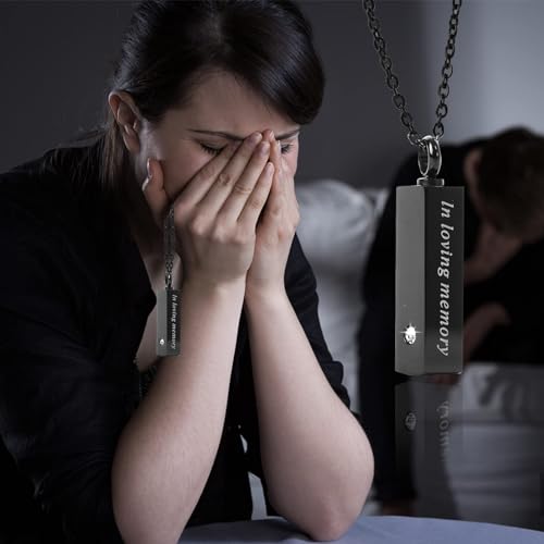 8 Pcs Urn Necklace For Ashes Urn Necklace Stainless Steel Cremation Jewelry For Women Men Cylinder Memorial Necklaces Keepsake Pendant With Funnel(Silver,Black)