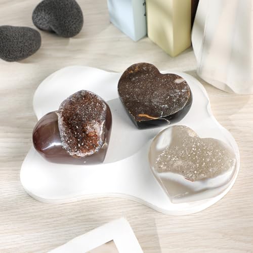 TUMBEELLUWA Heart Shaped Agate Crystal Cluster Geode for Home Shelf Decor 75-155 g
