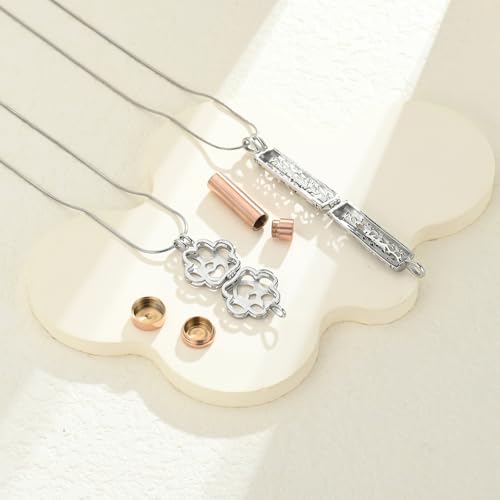 Cremation Jewelry for Ashes For Dog/Cat Paw Print Stainless Steel Memorial Locket Urn Necklace Inside Mini Case Keepsake for Pet A-Silver+Rose Gold-2PC