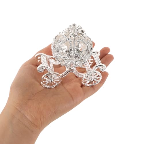 Ipetboom Rhinestone Trinket Box - 1pc Silver Pumpkin Carriage Princess Crystal Jewelry Box Alloy Pumpkin Cart Ornaments Display Holder Organizer for Accessories Cosmetics - 3.14x2.95x1.97in