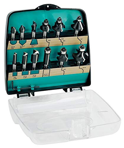 ENT 12-Piece DURACUT HM Milling Cutter Set in Shatterproof Plastic Cassette - Router Bit with Shaft 8 mm, 09012 12 Pieces