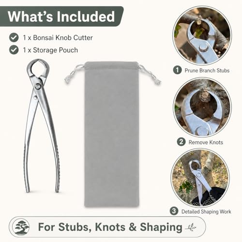 Yferrovibe 8.3-inch knob cutter bonsai tool with rounded cutting jaws for precise branch removal