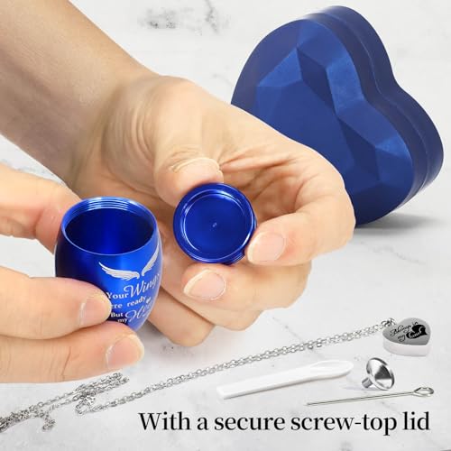 Small Urns for Human Ashes Keepsake, Mini Urn Cremation for Ashes, Little Tiny Baby Infant ERN Earns Holder Container Necklace Loss Memorial Gifts Funeral Urn - Heart Box with Blue Light