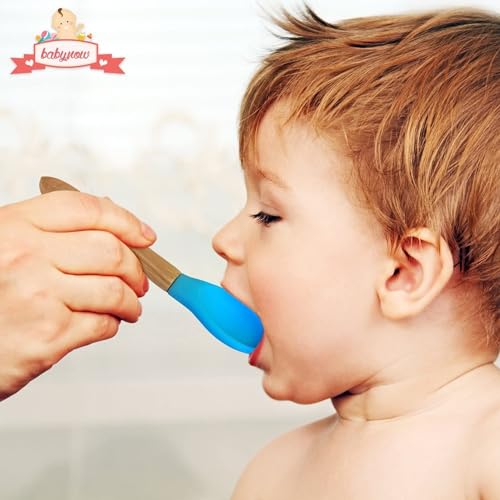 Bamboo Baby Spoons 4 PACK - Toddler Weaning Spoon - Bamboo Handle Silicone Soft Tip Spoon 5.5” Toddlers Weaning Baby Food Utensil - Mom Baby Travel Spoonset 4 Pack [MULTICOLOR]