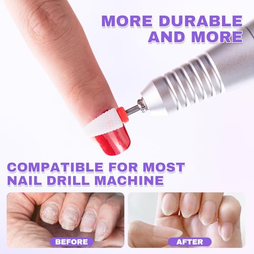 Pack of 300 Sanding Caps Nail Cutter Sanding Sleeves Nail Cutter Attachments 180 Grit Purple Suitable for Cleaning Cuticles Polishing Shapes Shortening Smoothing Nails with 3 Pieces Ball Bearings