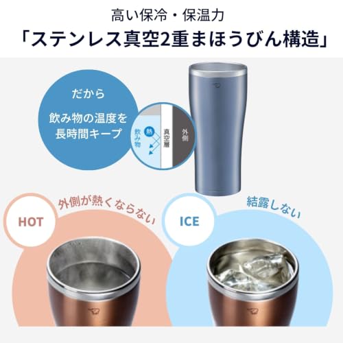 Zojirushi Mahobin SX-DN60-AC Stainless Steel Tumbler Mug, Vacuum Double Layer, Heat Retention, Cold Insulation, 20.3 fl oz (600 ml), Clear Blue 0.6 liters