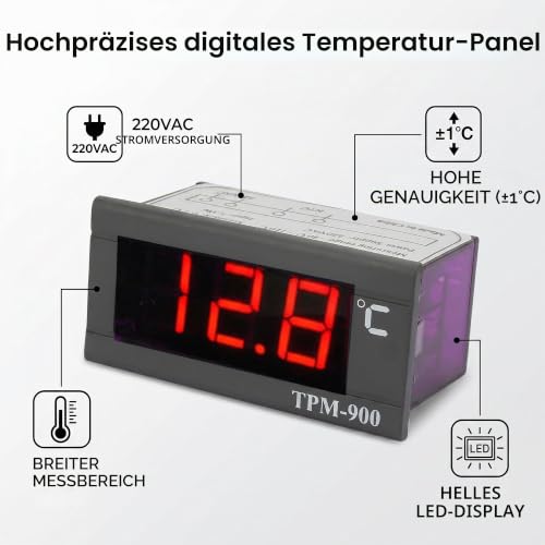 Fafeicy TPM-900 Digital Temperature Controller with Sensor Thermostat, LED Display, Temperature Measuring Range -40°C to +110°C, Humidity Range 20%~85% for Heating and Air Conditioning