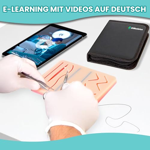 Seam Set with Ultra Realistic Silicone Pad - Seam Training Set for Medical Students with E-Learning, Complete Exercise Set, Gift for Medicine Students