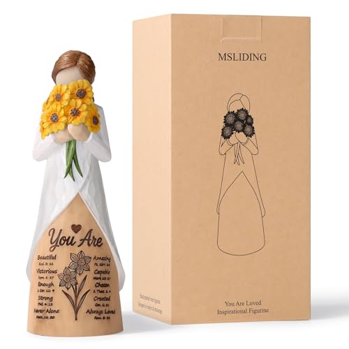 Christian Sunflower Figurine with Bible Verses, Inspirational Resin Sculpture for Women, Mom, Friends, Religious Faith Gift, Home & Church Décor | Keepsake of Love, Strength, and God’s Eternal Promise Yellow