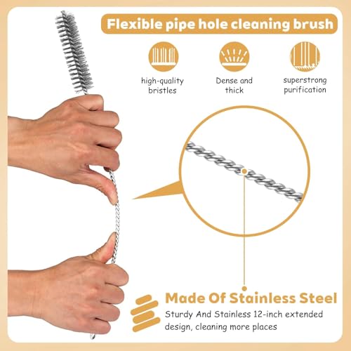 Set of 6 Drill Hole Brushes with Drill Hole Blower Pump Hole Brush Stainless Steel Cleaning Brush Pipe Cleaner Brush for Efficient Drill Hole Cleaning Hammer Drills (8/12/16/20/25 mm)