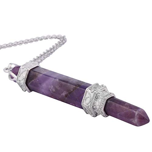 Nupuyai Crystal Point Stone Pendant Necklace for Unisex, Healing Crystals Pendulum Divination Reiki Chakra amethyst crystal stone
