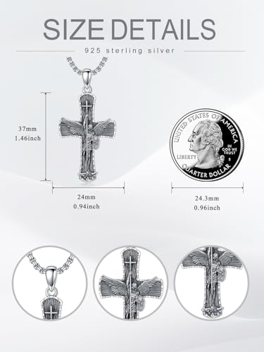 Patron Saint Necklace 925 Sterling Silver St Amulet Medal Pendant Religious Protection Jewelry Gifts for Men C01-Saint Michael Cross