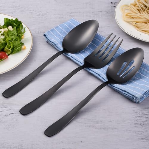 6 Pieces Large Matte Black Serving Set, Stainless Steel 6-Piece Serving Set