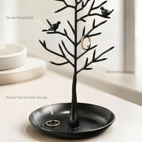 Jewelry Tree Stand Holder with Tray Ear Ring Organizer Black