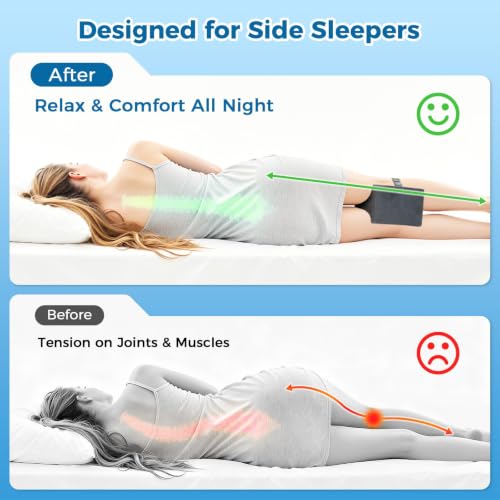 Gray memory foam knee pillow for side sleepers with strap, designed as a leg positioner pillow for comfortable sleep.