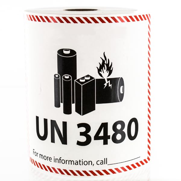 UN3480 Lithium Battery Labels – 4.75” x 4.5” – Hazard Warning Stickers with Red Dashed Border – Compliant Shipping Labels for Lithium Batteries | LabelValue